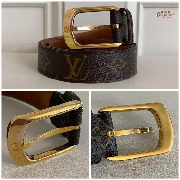 Authentic Louis Vuitton Monogram Canvas Leather Ellipse Gold Buckle Belt 85/34 - Picture 2 of 12